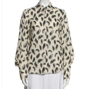 Saloni Silk Jacquard Metallic‎ Feather Button Front Puff Sleeve Blouse Size 10